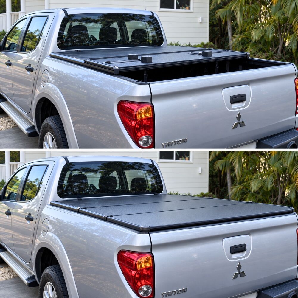Premium Trifold Aluminium Foldable Hard Tub Lid Tonneau Cover Fits Mitsubishi Triton MN 2009 - 2014