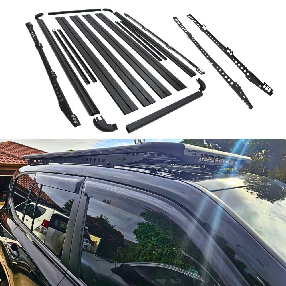 Unassembled Aluminium Flat Roof Rack Cage Fits Landcruiser 300 series 220cm x 125cm Mounts Tradie Black