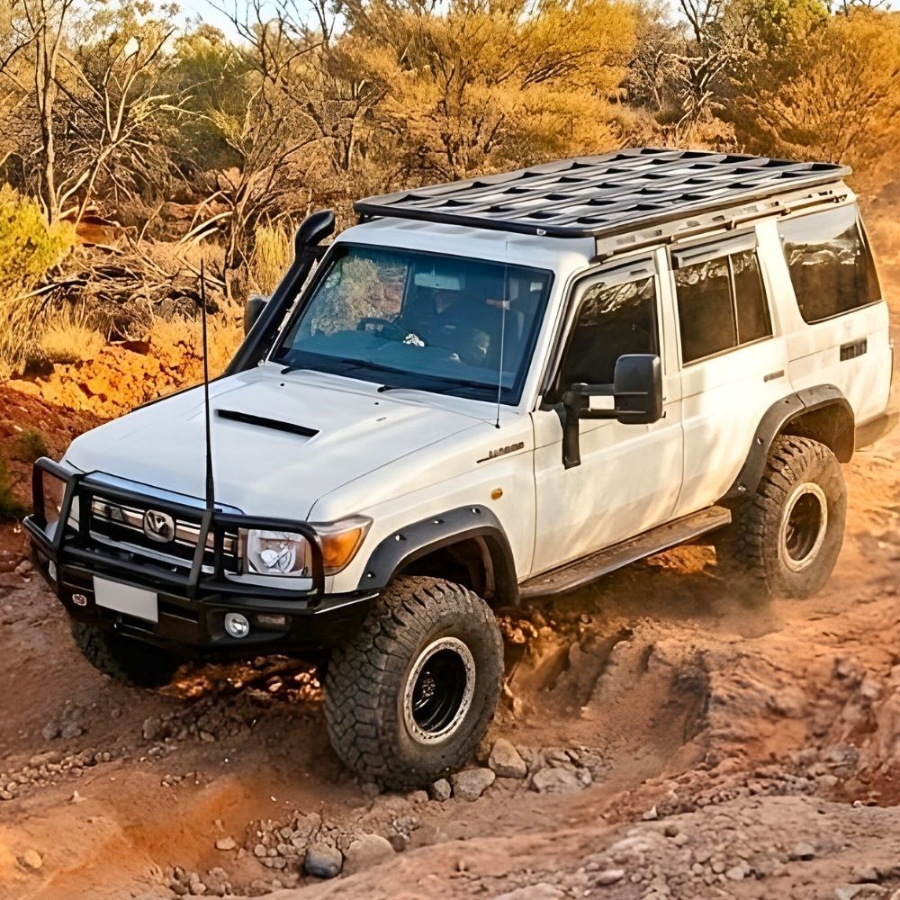 Unassembled Flat Roof Rack Aluminium Platform Steel Hexagon Brackets Fits Toyota Landcruiser 76 Series 220 x 142 cm