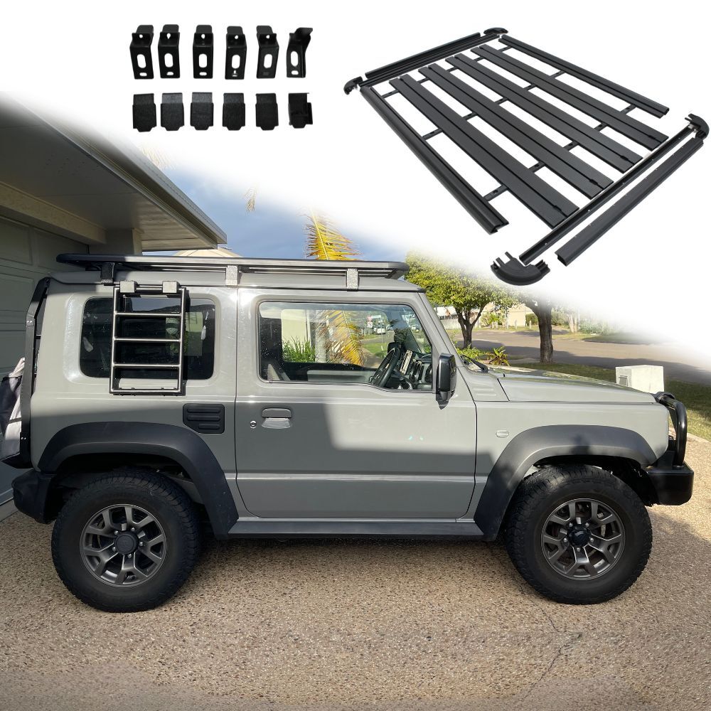 Full Length Flat Roof Rack Aluminium Platform Fits Suzuki Jimny 2018 onwards 185cm x 125cm GJ Series Tradie Steel  Full Length