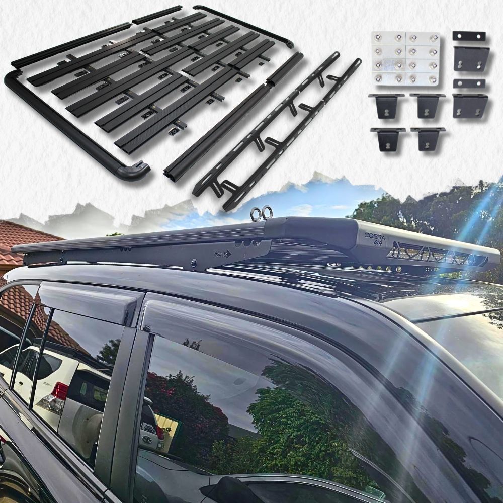 Modular Panel Unassembled Aluminium Flat Roof Rack Suits Landcruiser Prado 150 Series 2010 - 2022 220cm x 123cm Tradie Black Platform