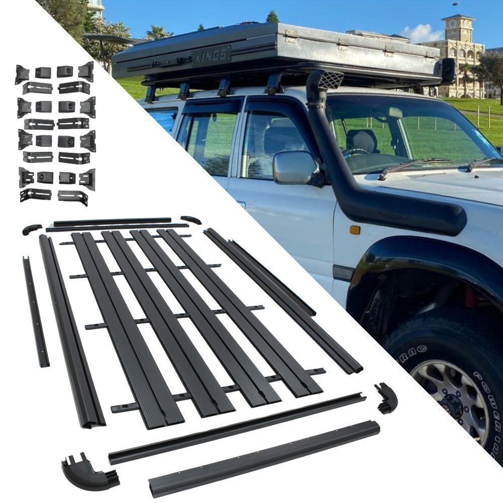 Unassembled Aluminium Flat Roof Rack Fits Landcruiser 76 80 90 Series GU GQ Pajero 220cm x 125cm Tradie Black