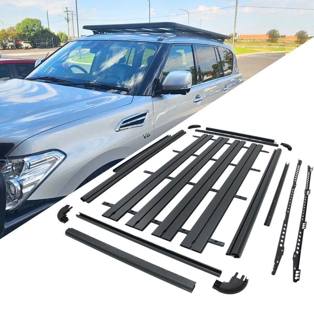 Unassembled Flat Roof Rack Aluminium Platform Steel Hexagon Brackets Fits Patrol Y62 2012 - 2024 220 x 142 cm Nissan