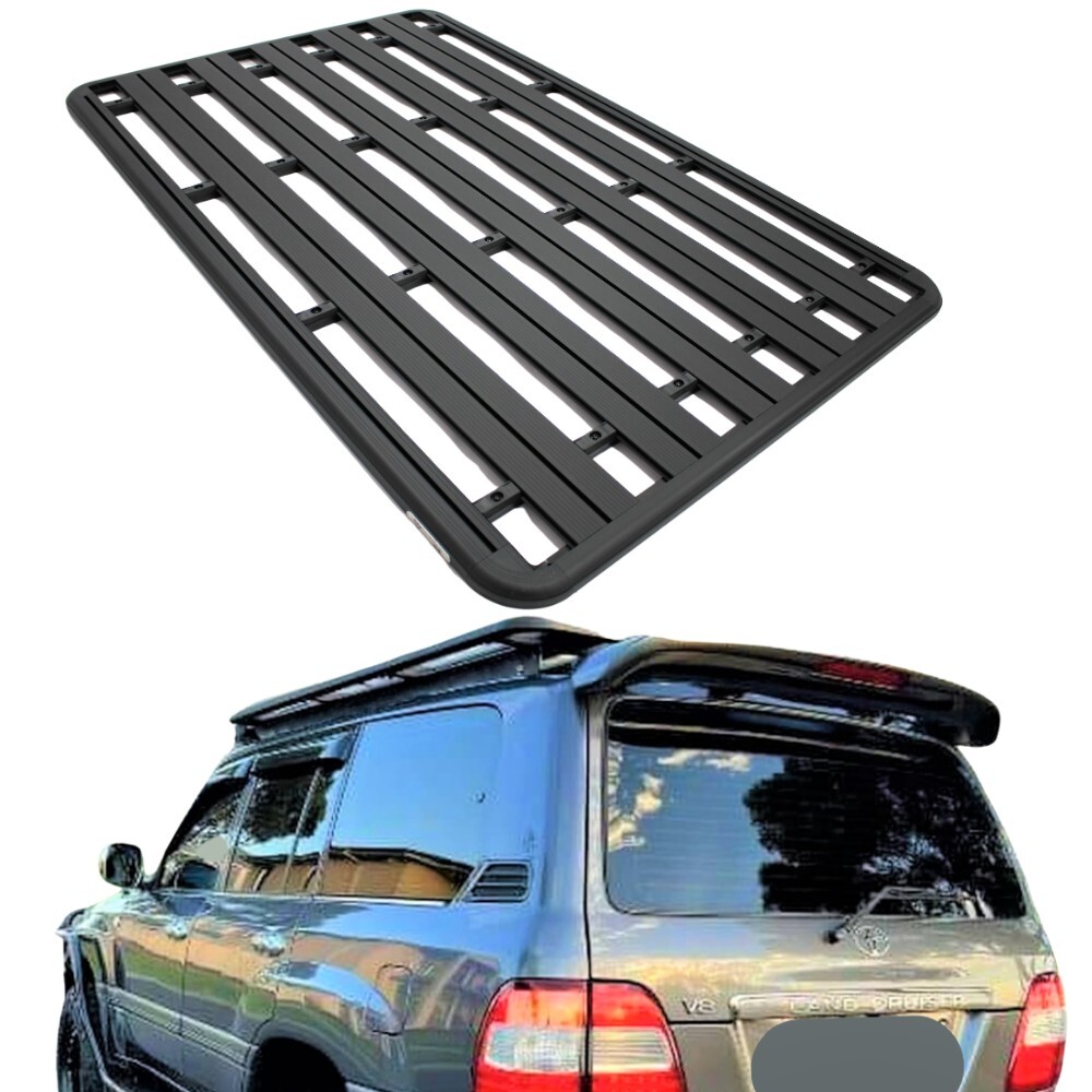 Aluminium Flat Roof Rack Cage Fits Landcruiser 100 105 Series 4WD 1998 - 2007 220cm x 142cm Mounts Tradie Black
