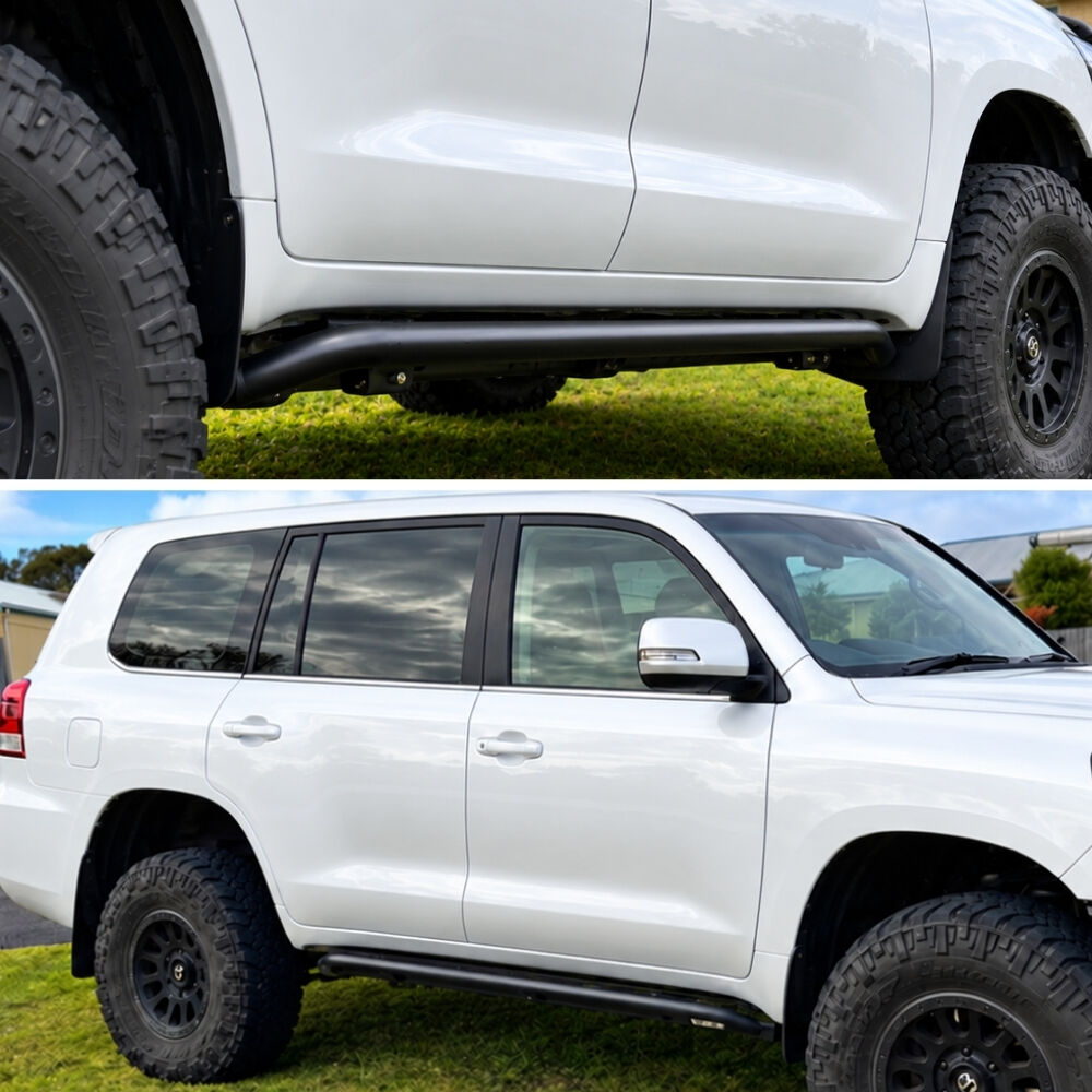 Cobra 4x4 Heavy Duty Angled Rock Sliders Fits Landcruiser 200 Series Side Steps Black Steel