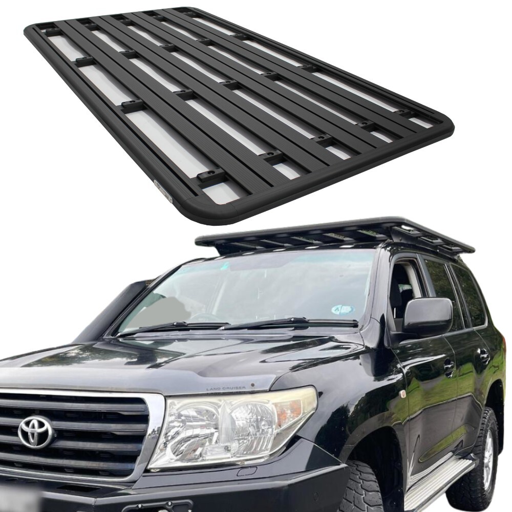 Aluminium Flat Roof Rack Cage Fits Landcruiser 200 series 220cm x 125cm Mounts Tradie Black