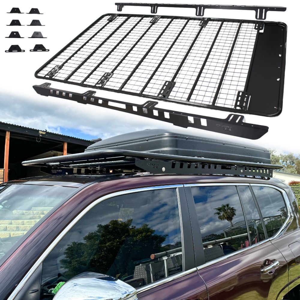 Steel Flat Roof Rack Platform fits  Landcruiser 300 Series 220cm x 135cm Brackets Black Powder Coated LC300