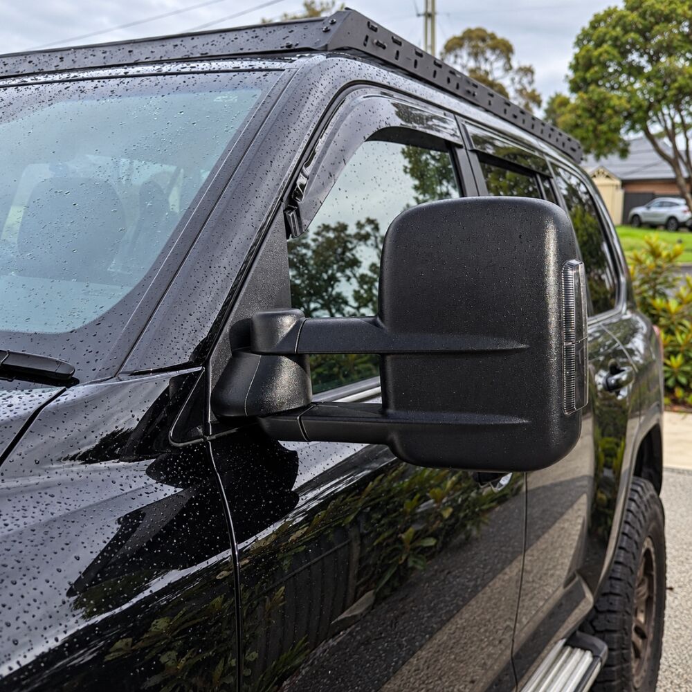 Extendable Towing Mirrors With Blind Spot Sensor suit Landcruiser 300 Series Black Electric LED Indicators Caravan Trailer