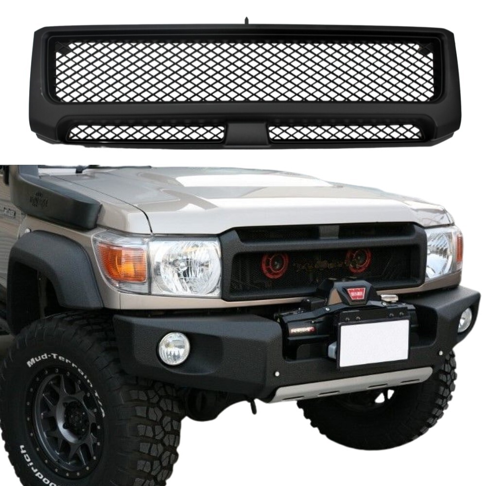 Front Matte Black V2 Mesh Grill  Suitable for Landcruiser 70 76 78 79 Series 2007 - 2021