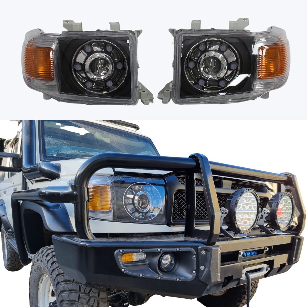 Angel Eye LED DRL V2 Head Lights Lamp Suits Toyota Landcruiser VDJ79 V8 70 76 78 79 Series 2007+ Headlights