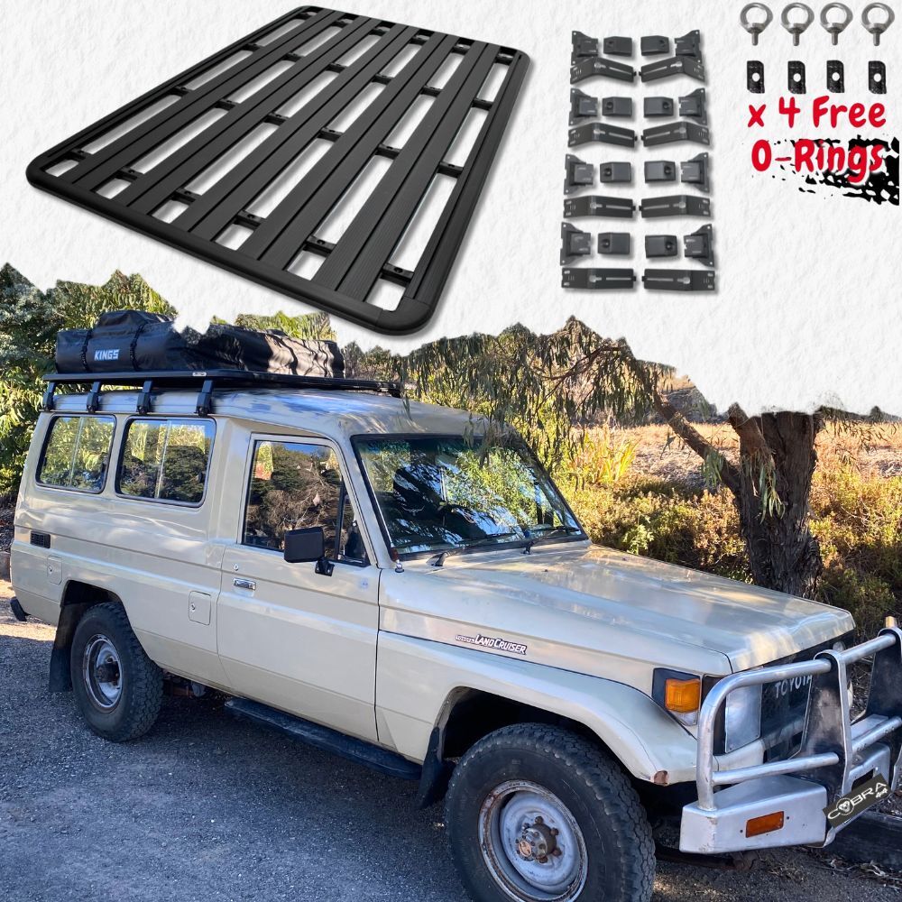 Wide Aluminium Flat Roof Rack Fits Landcruiser 75 78 Series Troop Carrier 210cm x 142cm Rain Gutter Mounts Troopy Tradie Black Rack
