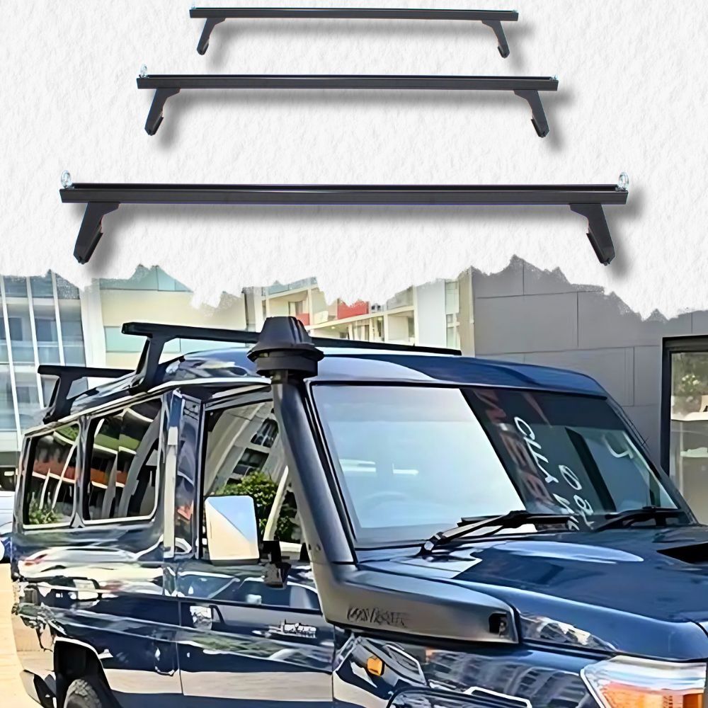 3 x Cross Bars Black Aluminium Roof Suits Landcruiser 78 Series Troopy 2007 Onwards Crossbars Ladder Pipes Plumber Electrician