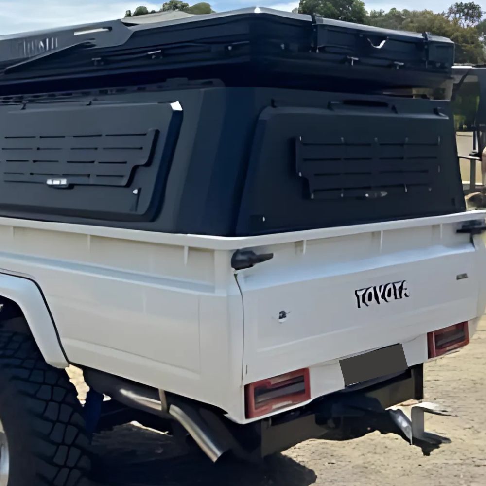Short Heavy Duty Galvanised Steel Canopy fits Landcruiser 79 Series Dual Cab Tradie Black Low Rider Profile for Roof Rop Tents