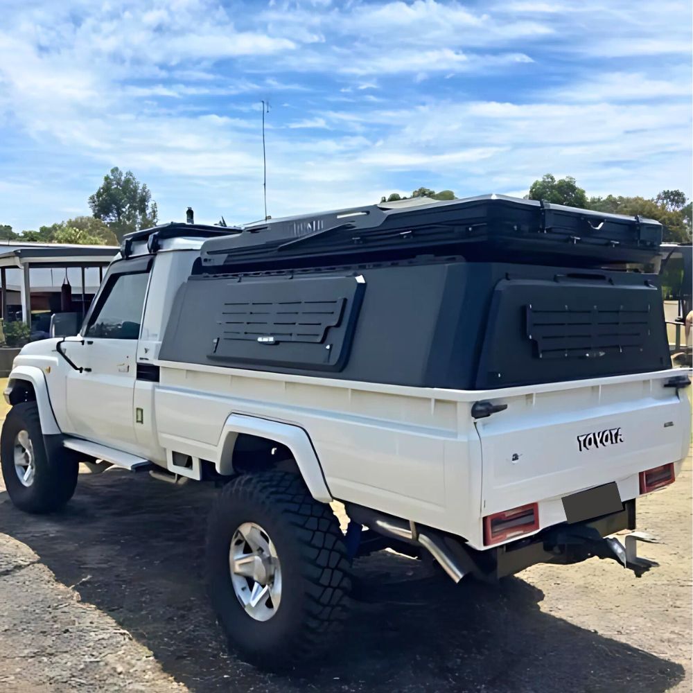 Short Heavy Duty Galvanised Steel Canopy fits Landcruiser 79 Series Single Cab Tradie Black Low Rider Profile for Roof Rop Tents