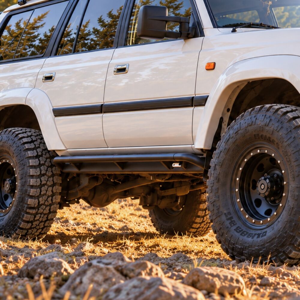 Cobra 4x4 Heavy Duty Angled Rock Sliders Fits Landcruiser 80 Series Side Steps Black Steel