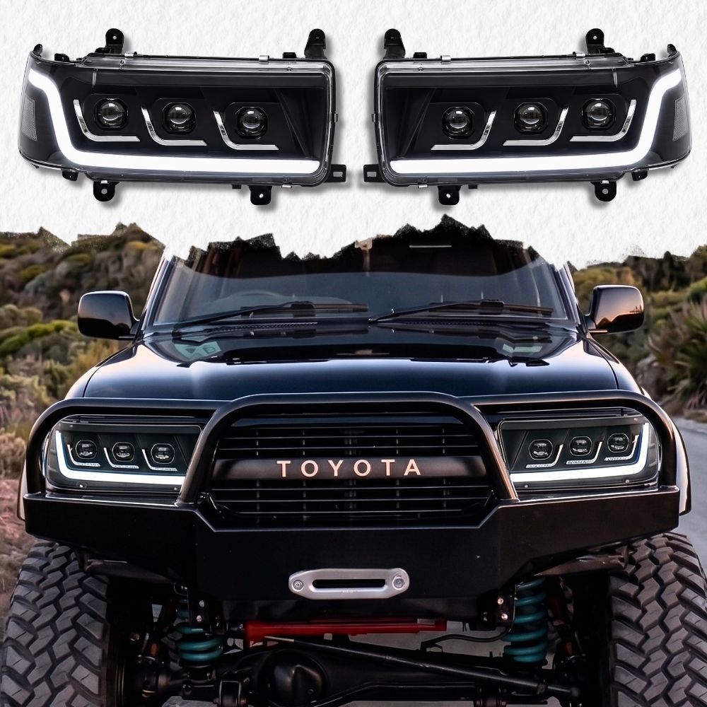 Triple Lens LED Head Lights Lamp Suits Toyota Landcruiser 80 Series Headlights DRL