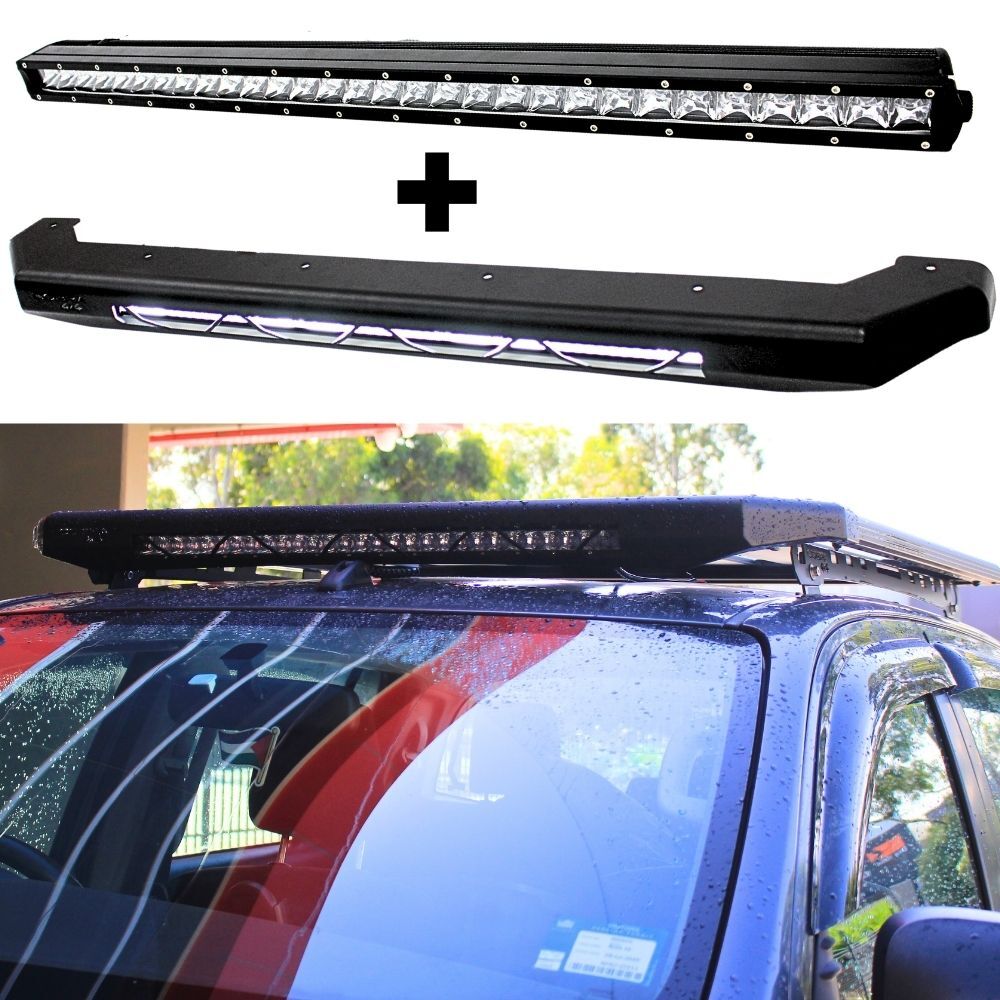 Cobra 4x4 Flat Rack LED Bar Add On Bracket + 30 x 5W Lightbar Wind Deflector Lights Suits 125cm Wide Flat Aluminium Rack