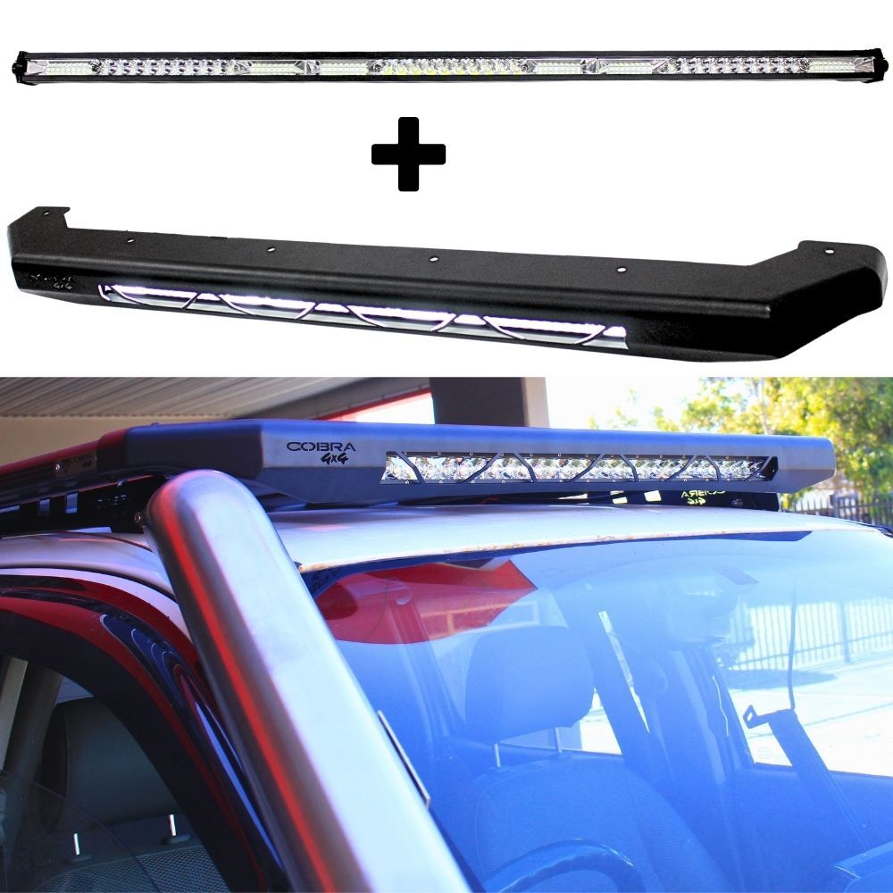 Cobra 4x4 Flat Rack LED Bar Add On Bracket + 78x1W Lightbar Wind Deflector Lights Suits 125cm Wide Flat Aluminium Rack