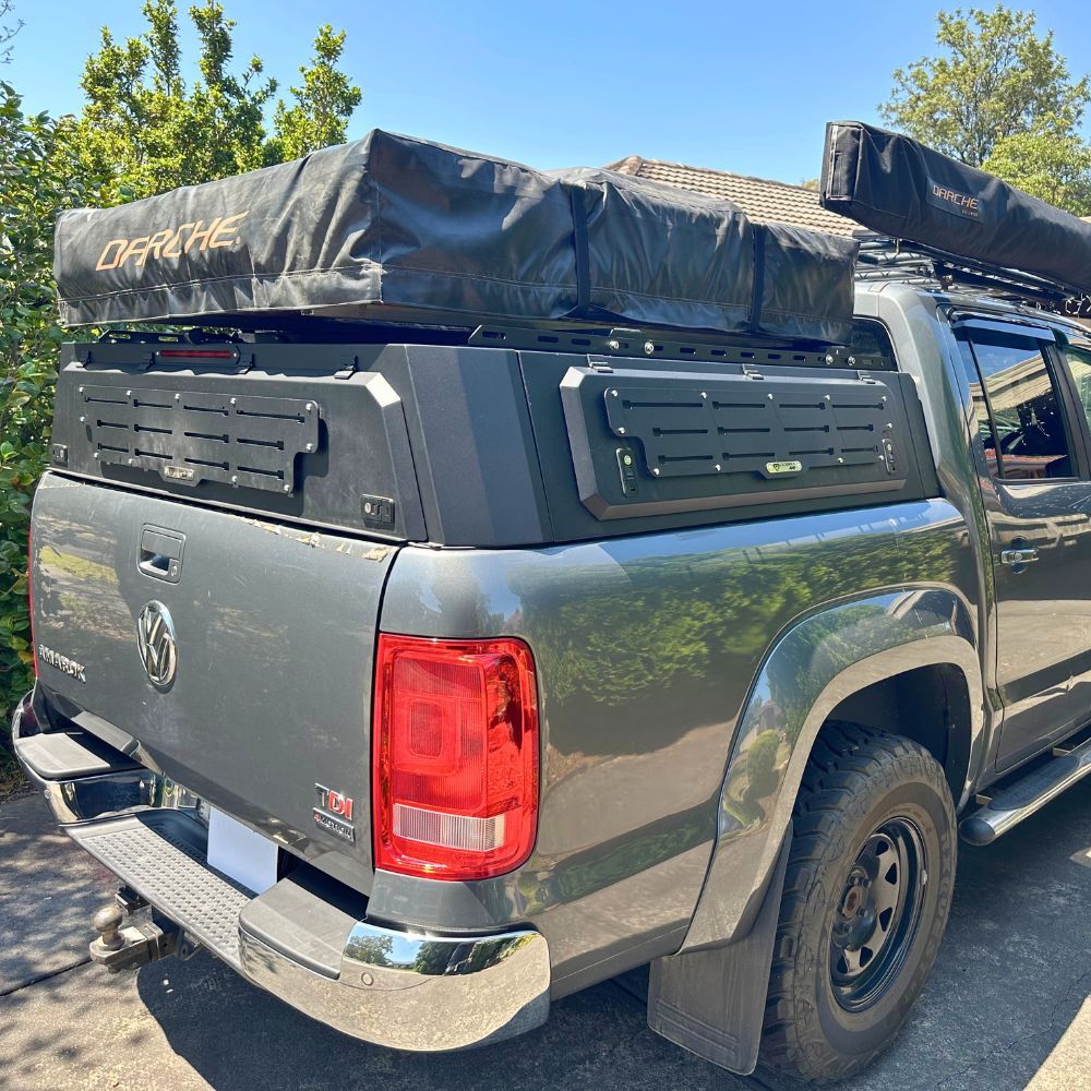 Short Heavy Duty Galvanised Steel Canopy fits Amarok 2010 - 2022 Dual Cab Tradie Black Low Rider Profile for Roof Top Tents