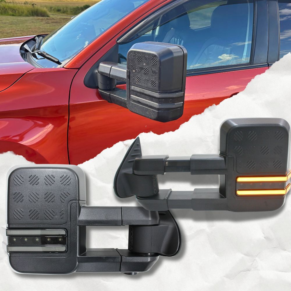 Cobra 4x4 Gen 2 Extendable Towing Mirrors Suit VW Amarok 2010 - 2022 Black Electric LED Indicators Caravan Trailer