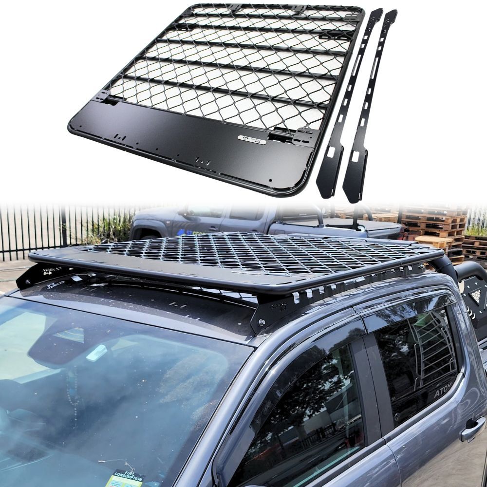 Aluminium Flat Roof Rack Platform Suits Amarok 2023 Onwards Dual Cab Brackets Black Powder Coated