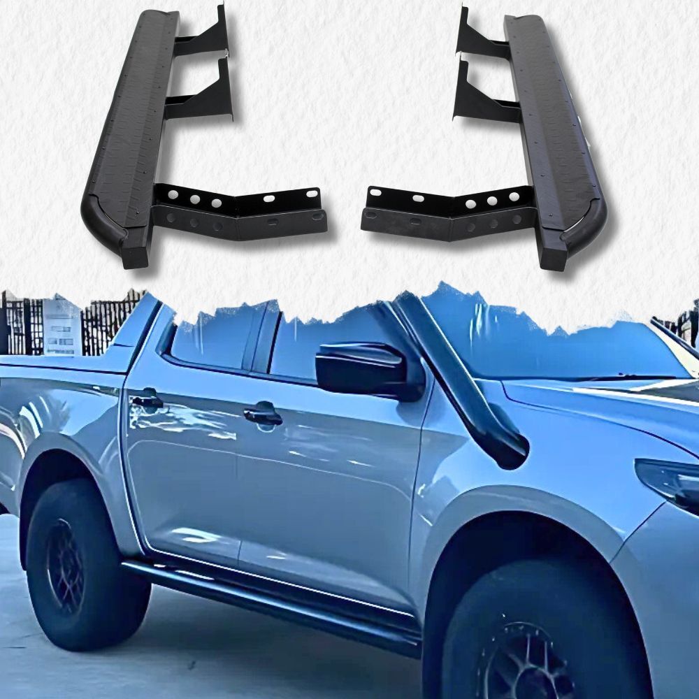 Cobra 4x4 Heavy Duty Angled Rock Sliders Fits Mazda BT50 2021 Onwards Side Steps Black Steel