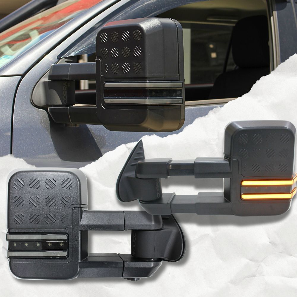 Cobra 4x4 Gen 2 Extendable Towing Mirrors Suit Mazda BT50 2012 - 2020 Black Electric LED Indicators Caravan Trailer