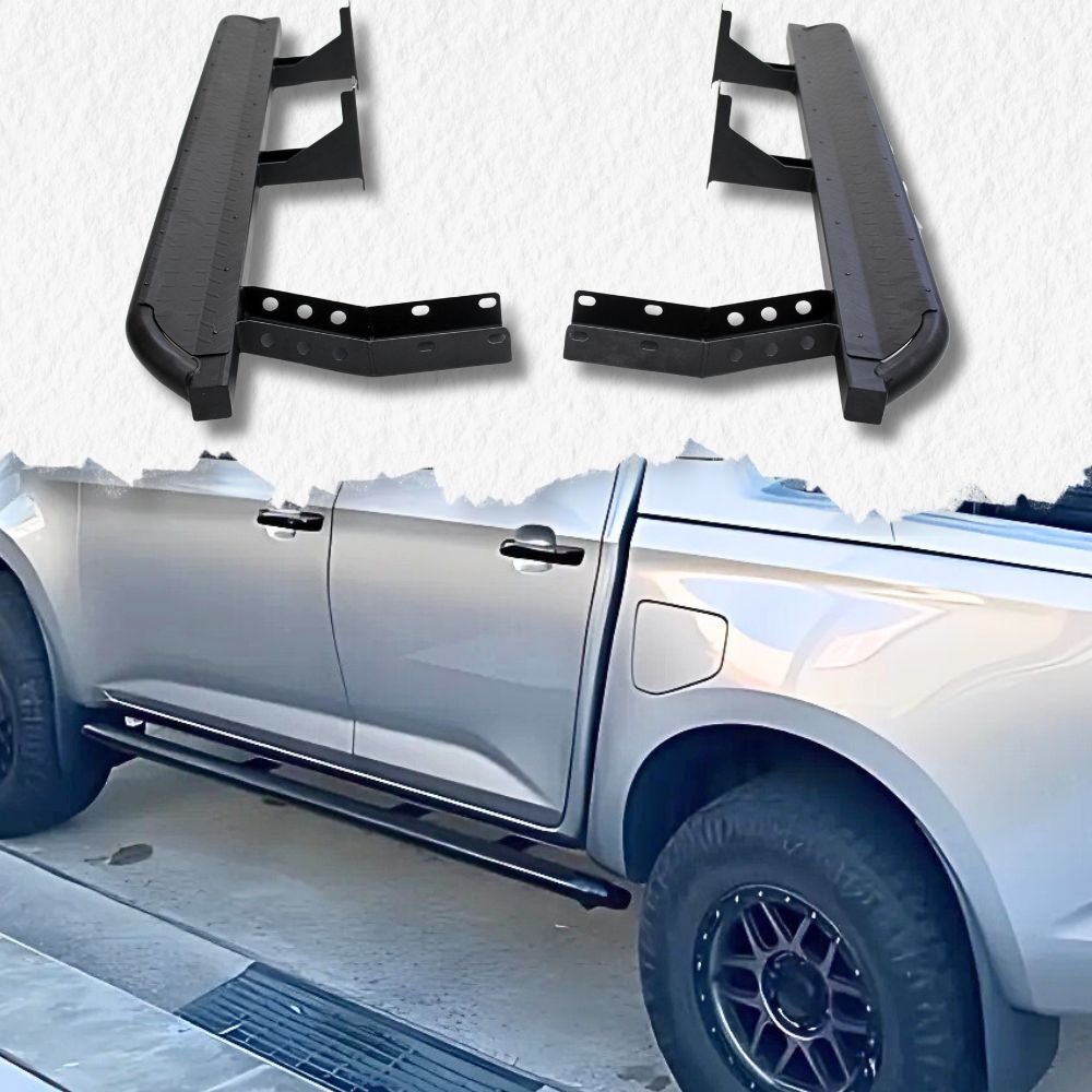 Cobra 4x4 Heavy Duty Angled Rock Sliders Fits Isuzu Dmax 2021 Onwards D-max Side Steps Black Steel