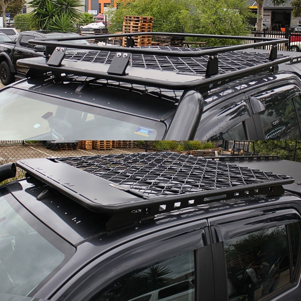 Aluminium Flat Rack With Cage Extension Suits  Isuzu Dmax D-Max 2020 2021+ 135CM Brackets Black Powder Coated