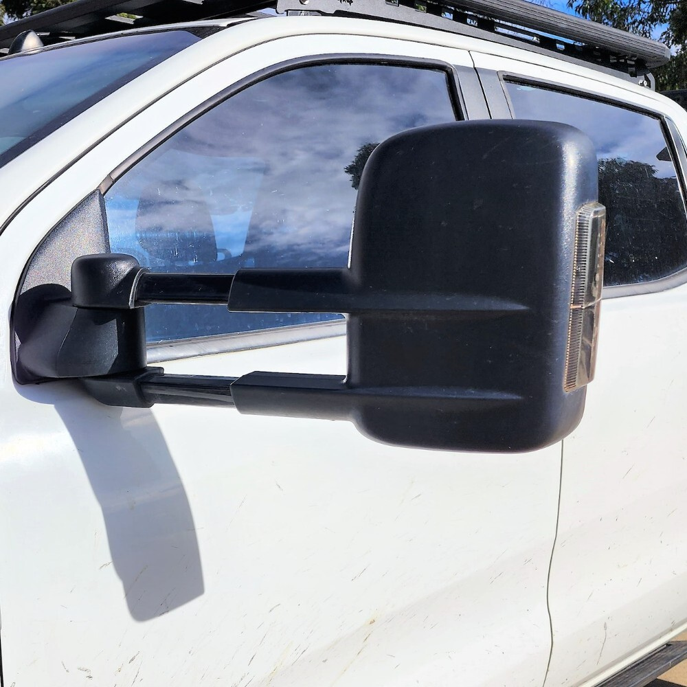 Extendable Towing Mirrors with Blind Spot Sensor suit Isuzu Dmax 2021 RG Onwards Black Electric LED Indicators Caravan Trailer