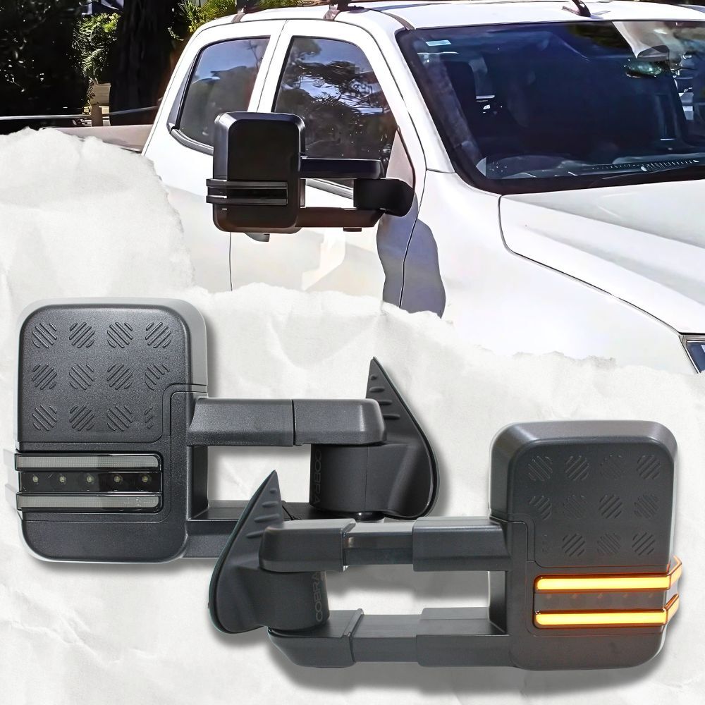 Cobra 4x4 Gen 2 Extendable Towing Mirrors With Blind Spot Sensor Suit Isuzu Dmax 2021 Onwards D-max Black Electric LED Indicators Caravan Trailer