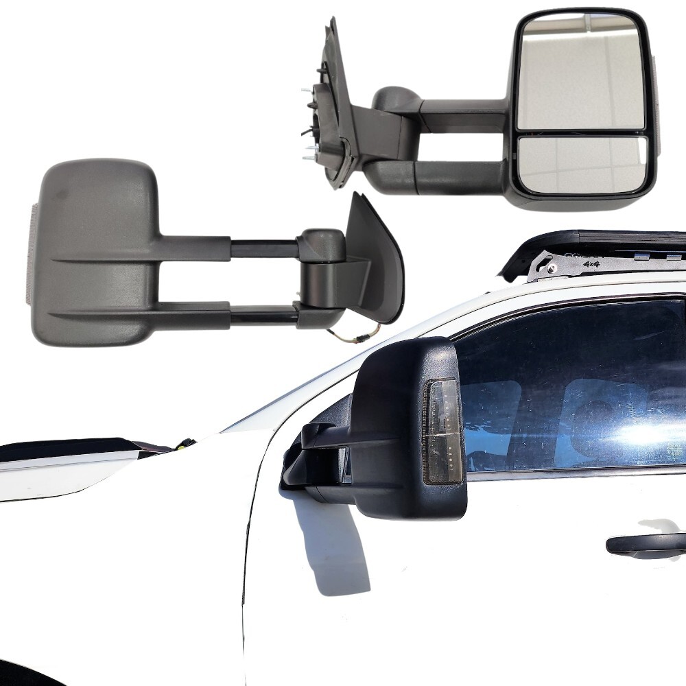 Extendable Towing Mirrors suit Isuzu Dmax 2021 RG Onwards Black Electric LED Indicators Caravan Trailer