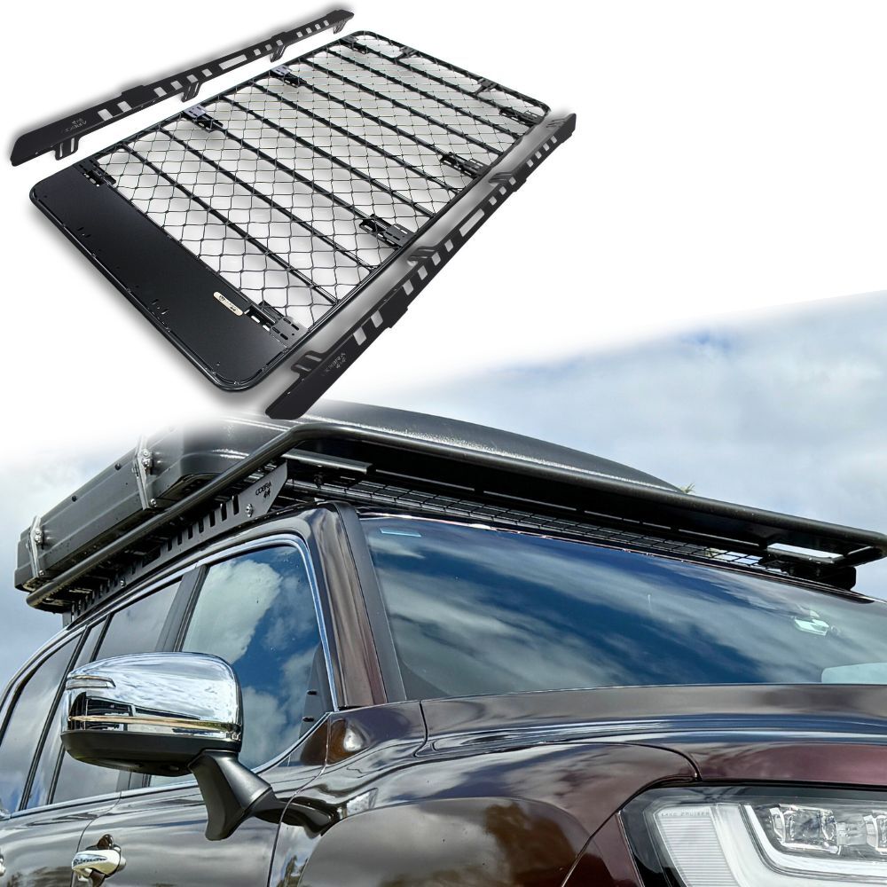 Aluminium Flat Mesh Roof Rack Platform Suits Ford Everest 2022 Onwards Next Gen 220cm x 125cm Brackets Black Powder Coated