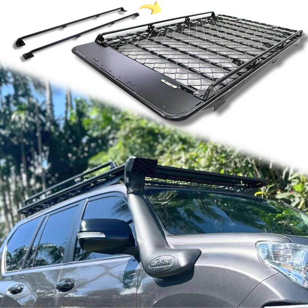 Aluminium Flat Mesh Roof Rack With Removable Side Rails Suits Ford Everest 2022 Onwards Next Gen 220cm x 125cm Platform Brackets Black Powder Coated