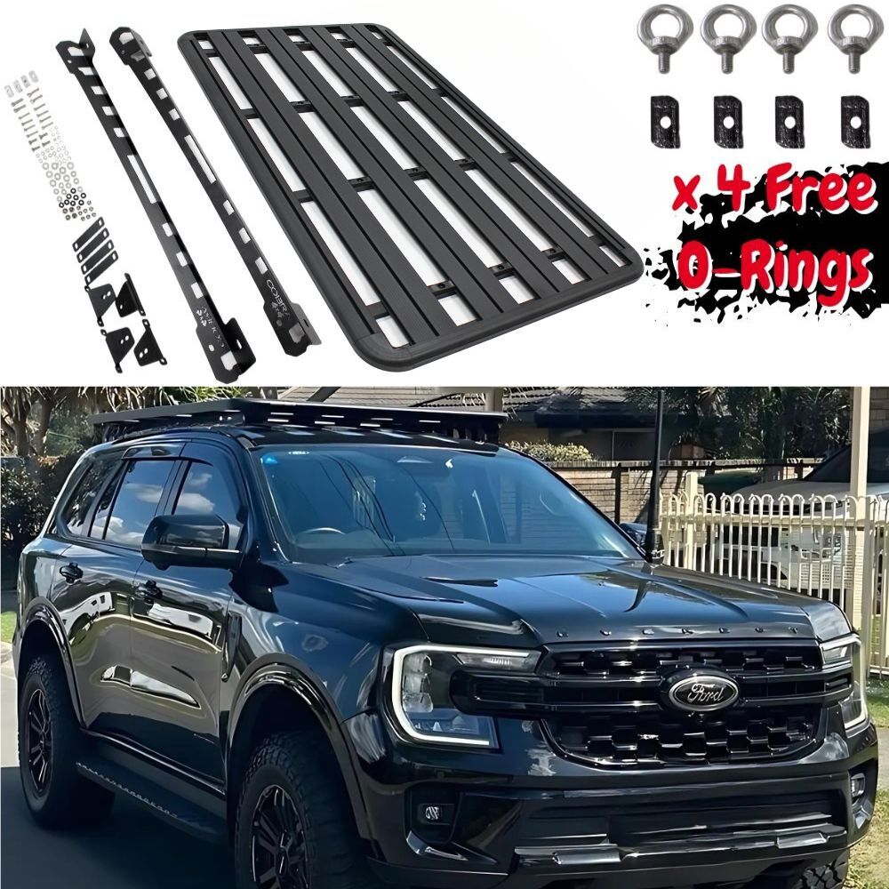 Aluminium Flat Roof Rack Platform Fits Ford Everest 2022 Onwards Next Gen 220cm x 125cm Mounts Tradie Black