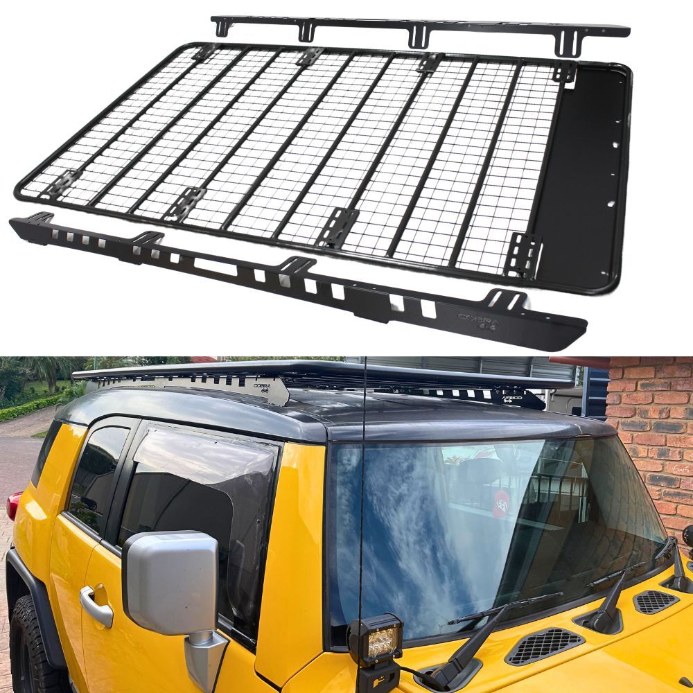 Steel Flat Roof Rack Platform fits FJ Cruiser 2011 Onwards 220cm x 125cm Brackets Black Powder Coated