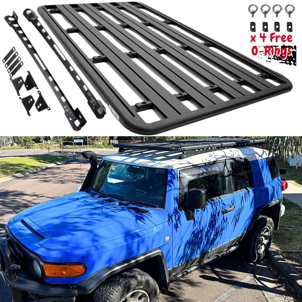 Aluminium Flat Roof Rack Cage Fits FJ Cruiser 2011+ 220cm x 125cm Mounts Tradie Black Platform