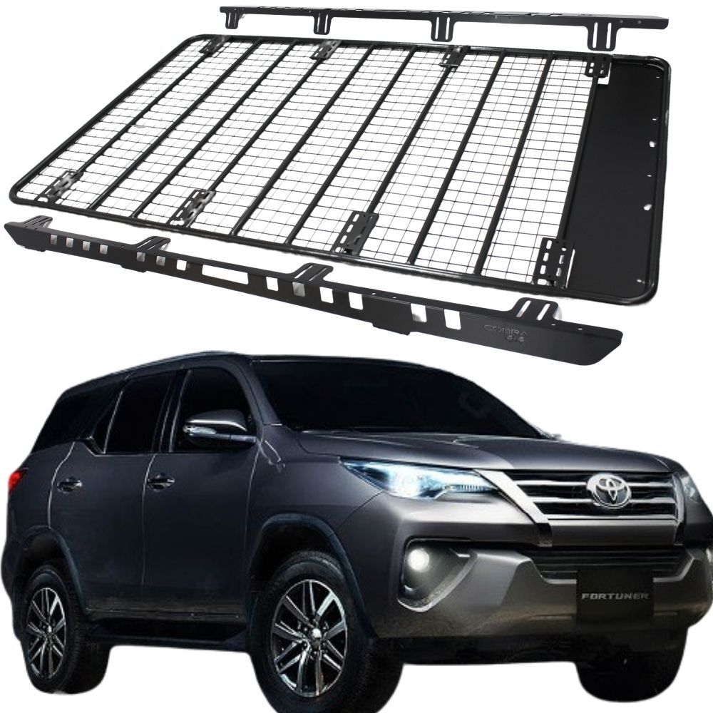 Steel Flat Roof Rack Platform fits Fortuner 2016 Onwards 220cm x 125cm Brackets Black Powder Coated