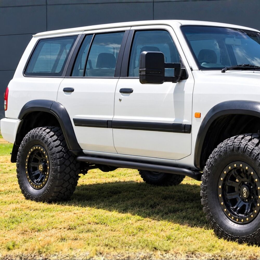 Cobra 4x4 Heavy Duty Angled Rock Sliders Fits Patrol GU 1997 - 2004 Series 1 2 3 Side Steps Black Steel