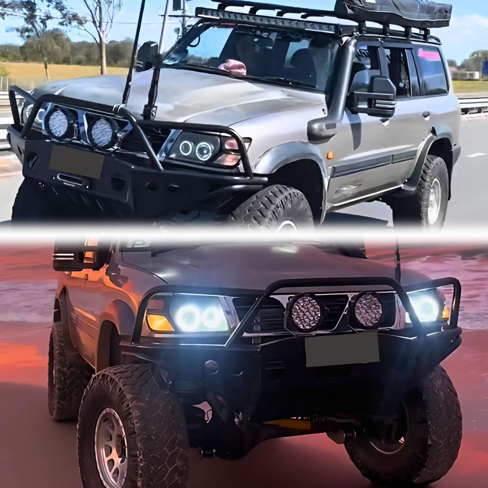 Front Head Lights Headlight Projector Lamp LED and Indicators For Nissan Patrol GU 1997-2007 Black Series 1 2 3