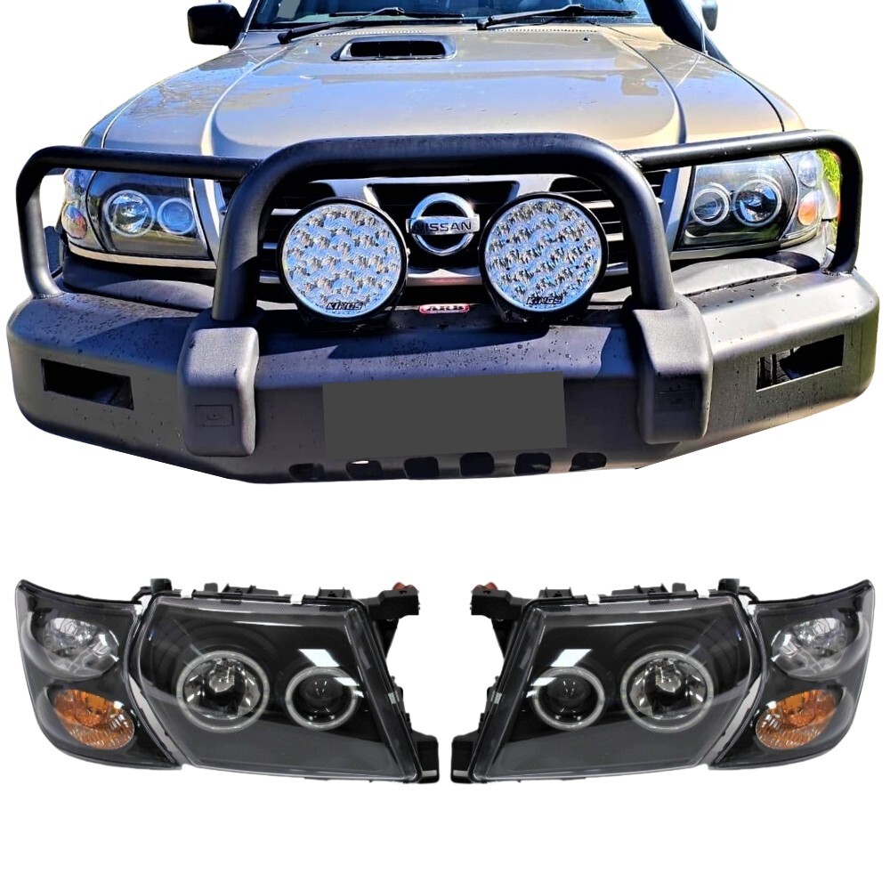 Front Head Lights Projector Lamp LED and Indicators For Nissan Patrol GU 1997-2007 Black Series 1 2 3