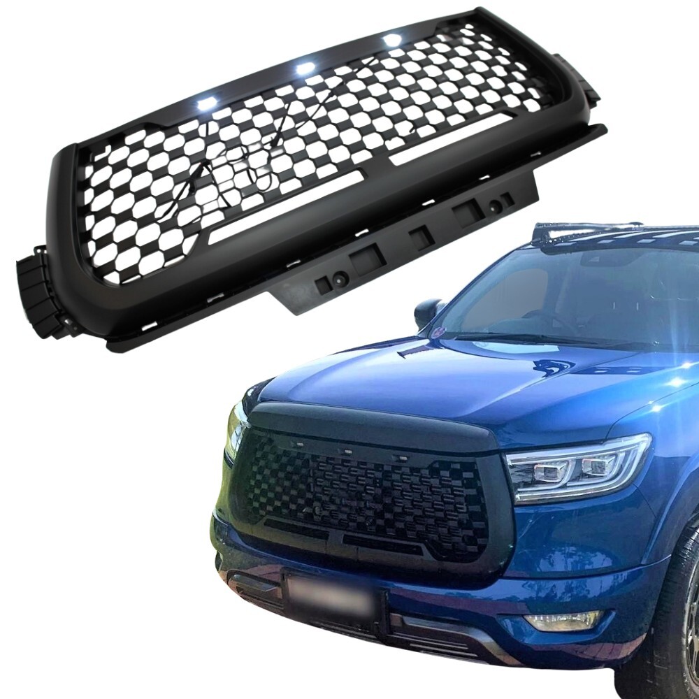 Front Matte Black Mesh Grill With LED Fits GWM Cannon 2020 - 2022 Grille Great wall