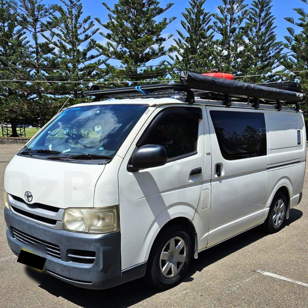 Steel Flat Roof Rack Full Length Platform fits Hiace 2005 - 2018 LWB  280cm x 135cm Rain Gutter Brackets Black Powder Coated