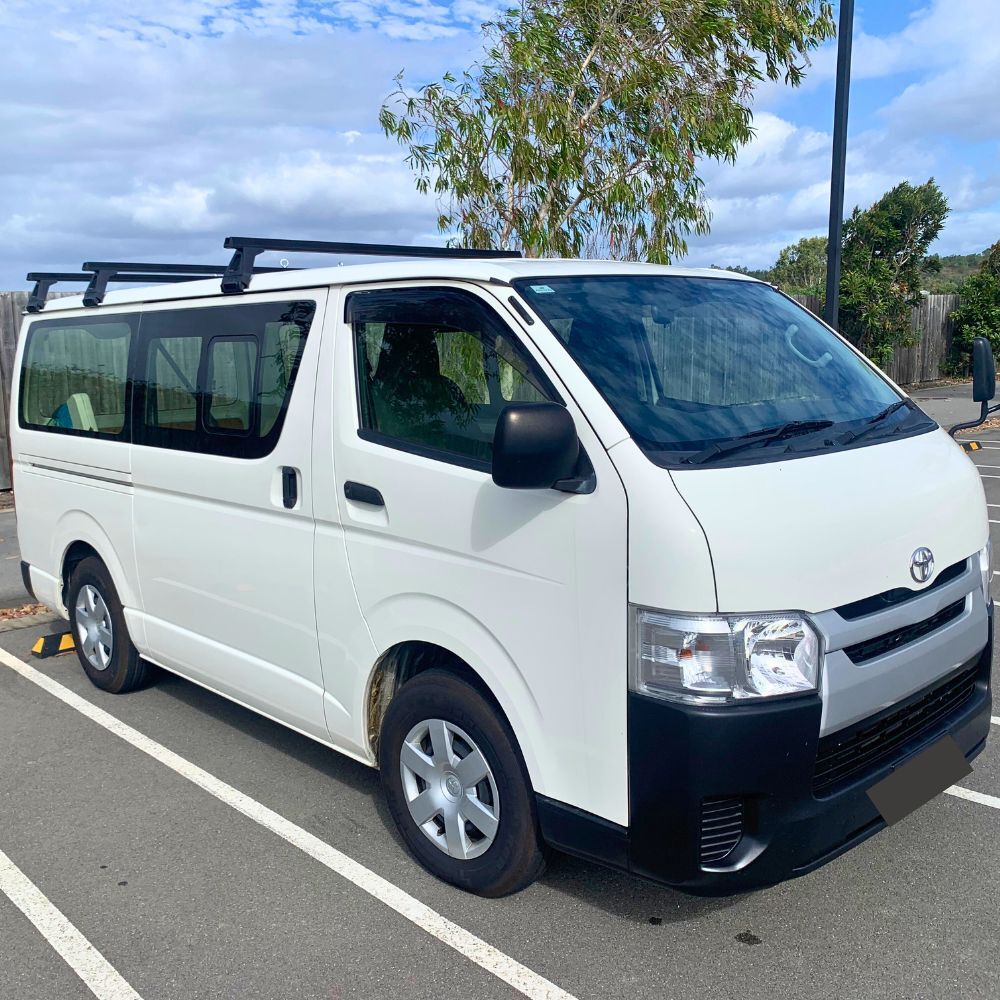 3 x Cross Bars Black Aluminium Roof Suits Hiace 1998 - 2018 LWB Crossbars Ladder Pipes Plumber Electrician 