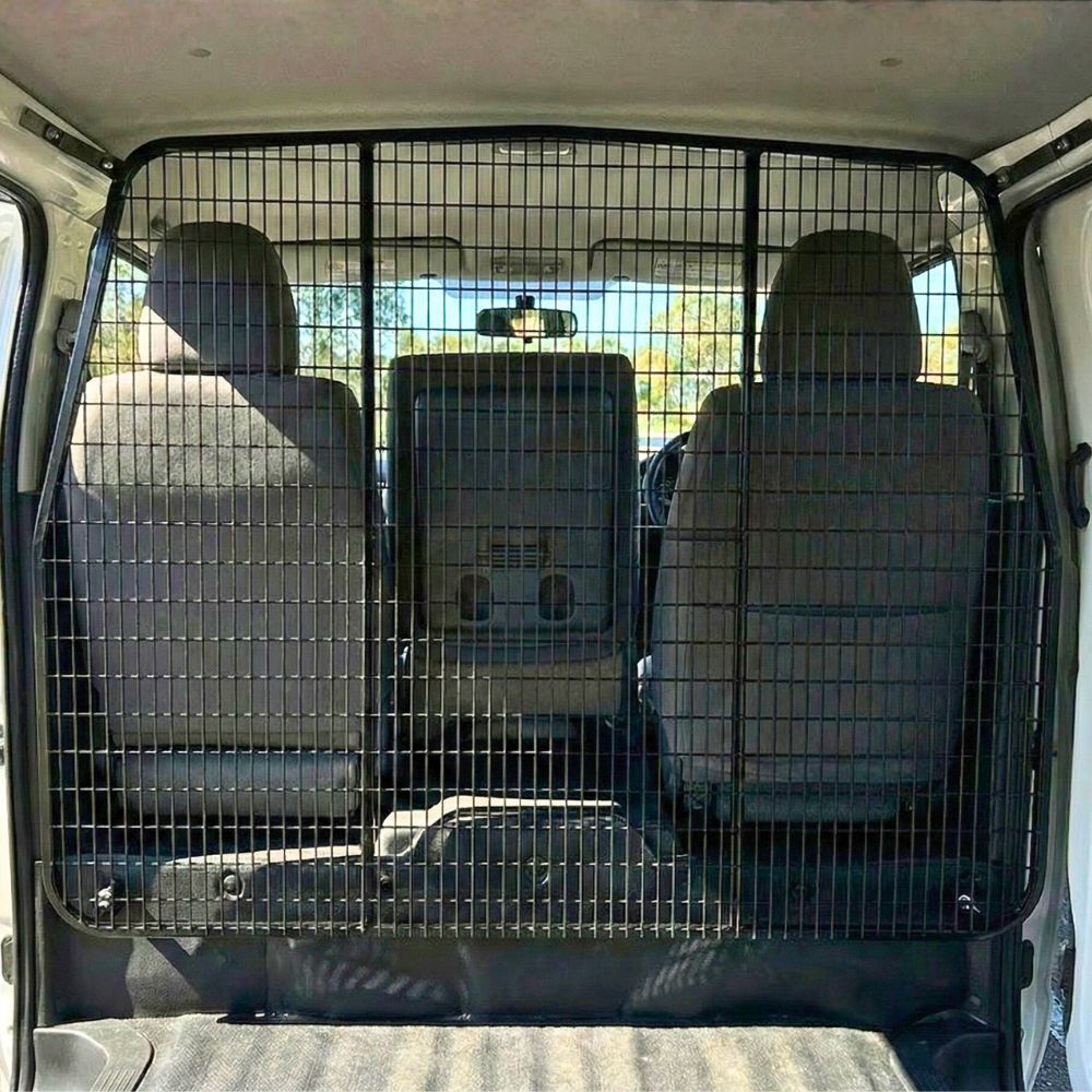 Black Steel Cargo Barrier Cage Mesh Suits Toyota Hiace LWB 2005 - 2019 Cabin Safety