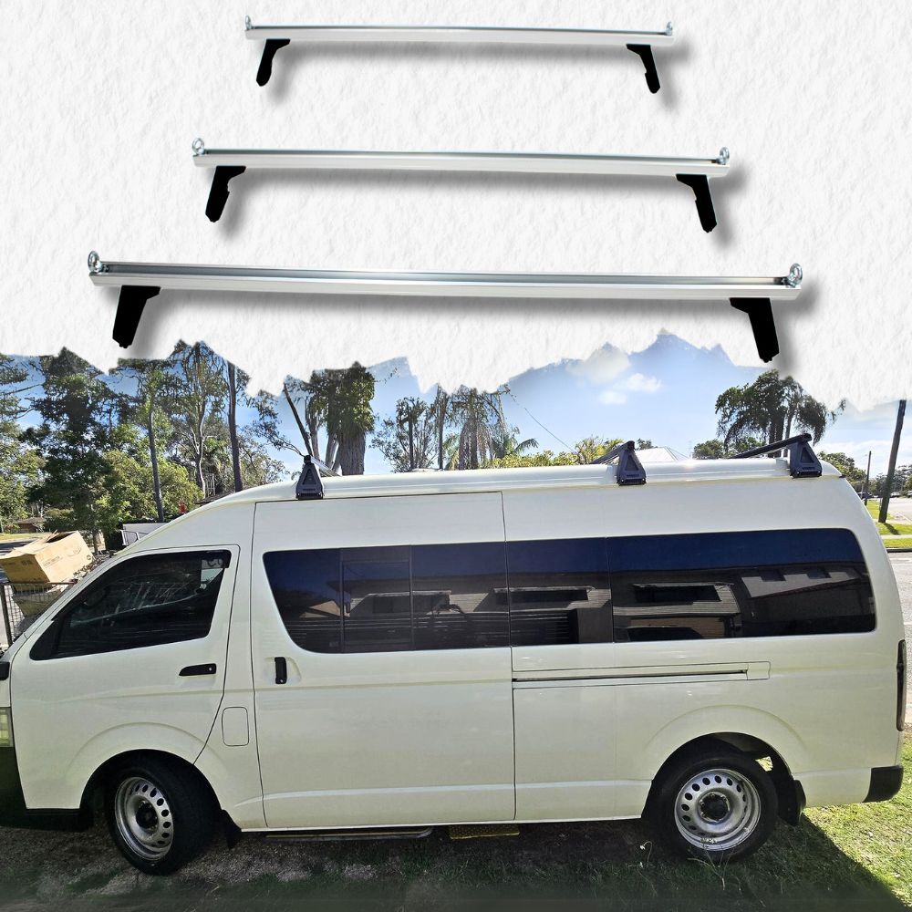 3 x Cross Bars Silver Chrome Aluminium Roof Suits Hiace 1998 - 2018 SLWB Crossbars Ladder Pipes Plumber Electrician