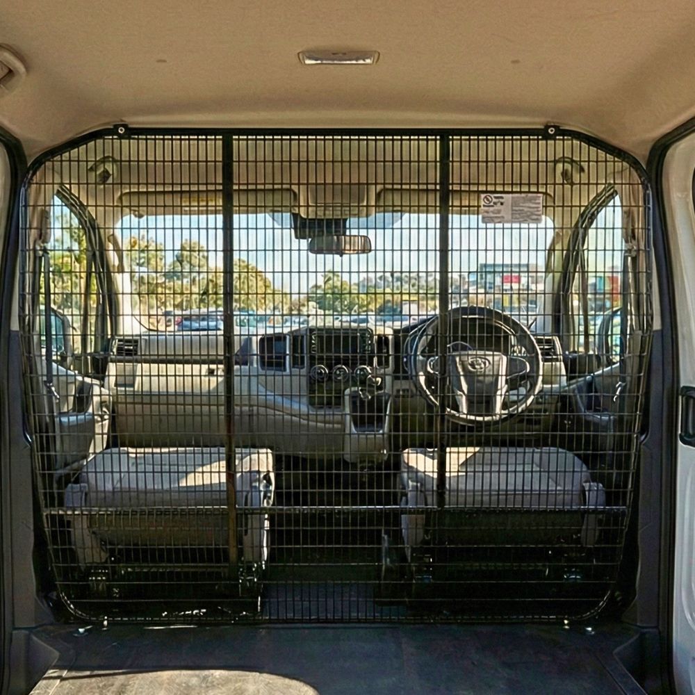 Black Steel Cargo Barrier Cage Mesh Suits Toyota Hiace LWB Cabin 2019 Onwards Safety 