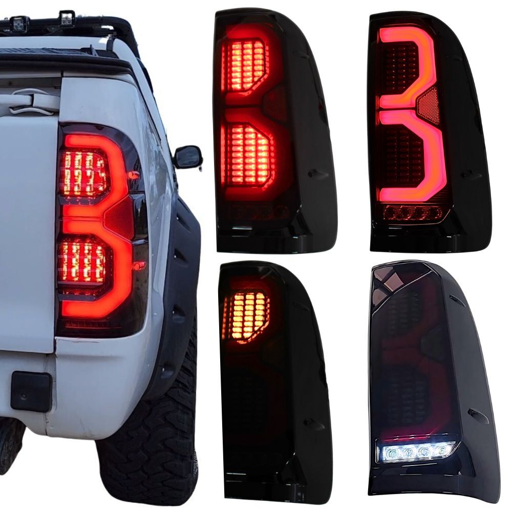 Smoked Black Tail Lights V1 LED Lamp Suits Toyota Hilux 2005 - 2015 Taillights Pair Rear