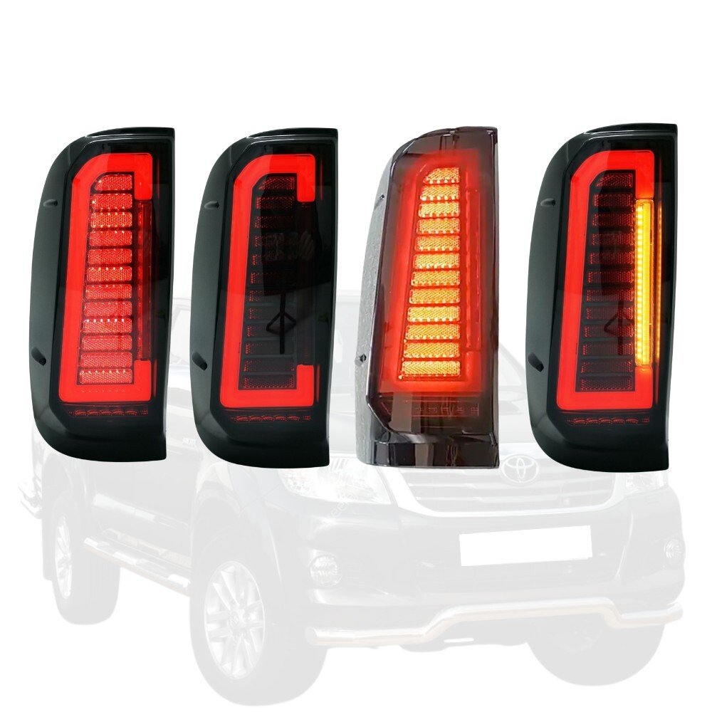 Sequential Smoked Black LED Lamp Tail Lights Suits Toyota Hilux 2005 - 2015 Taillights Pair Rear