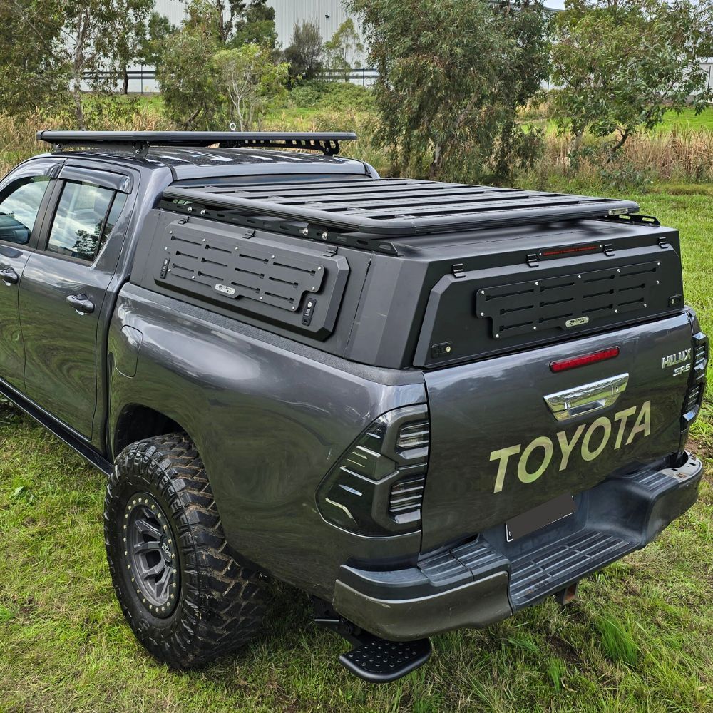 Short Heavy Duty Galvanised Steel Canopy fits Toyota Hilux 2005 - 2024  Dual Cab Tradie Black Low Rider Profile for Roof Rop Tents 